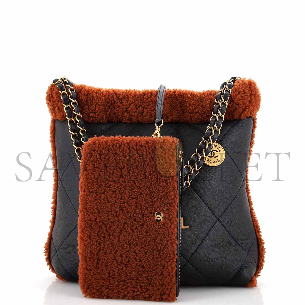 Ch*el 22 chain hobo quilted lambskin with shearling small (37*35*7cm)